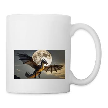 Ein realistischer majestätischer dunkler Drache-Vollmond - Tasse - Weiß - Rechts