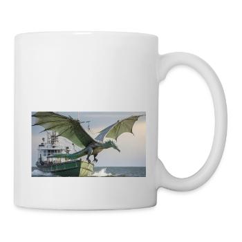 Ein realistischer böser dunkler Drache jagt Fische - Tasse - Weiß - Rechts