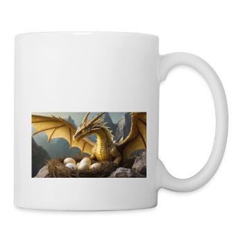 Ein realistischer böser Drache, der wie ein Wolf Hühner jagt - Tasse - Weiß - Rechts