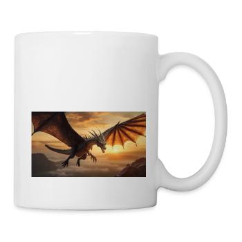Ein realistischer, majestätischer dunkler Drache fliegt - Tasse - Weiß - Rechts