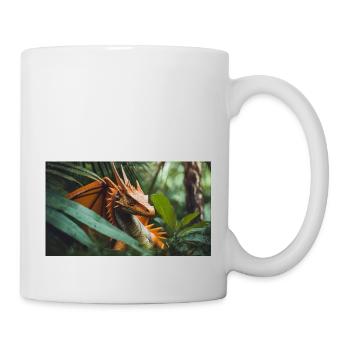 A realistic majestical orange dragon is hunting - Mug - white - Right