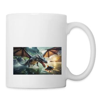 Un méchant dragon noir réaliste chasse la rivière - Mug blanc - blanc - Droite
