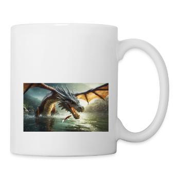 Ein realistischer böser dunkler Drache jagt Fische - Tasse - Weiß - Rechts