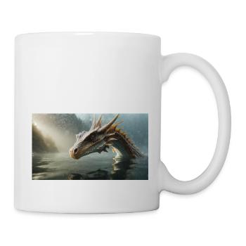 Ein realistischer böser dunkler Drache in einem nebligen Fluss - Tasse - Weiß - Rechts