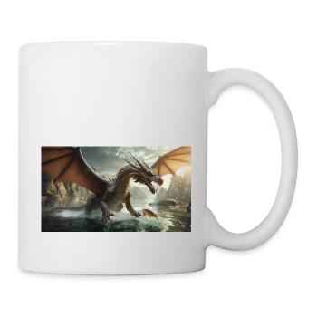 Ein realistischer böser dunkler Drache jagt Fischfluss - Tasse - Weiß - Rechts
