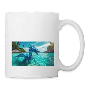 Ein realistischer blauer Wasserdrache im Türkis - Tasse - Weiß - Rechts