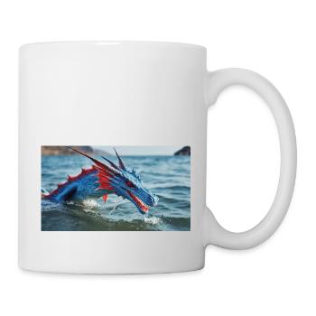 Ein realistischer blauer Wasserdrache im Türkis - Tasse - Weiß - Rechts
