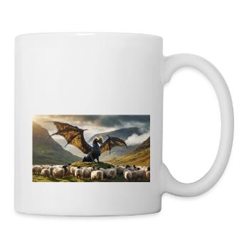 A realistic bad black and golden dragon hunting - Mug - white - Right