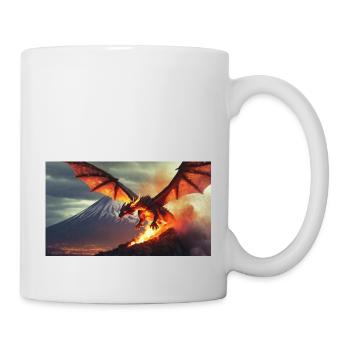 Ein realistischer, majestätischer dunkler Drachenvulkan - Tasse - Weiß - Rechts