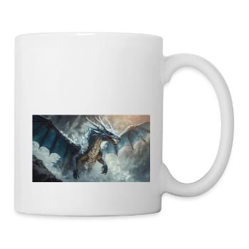 Ein realistischer böser dunkler Drache klettert auf einen Berg - Tasse - Weiß - Rechts