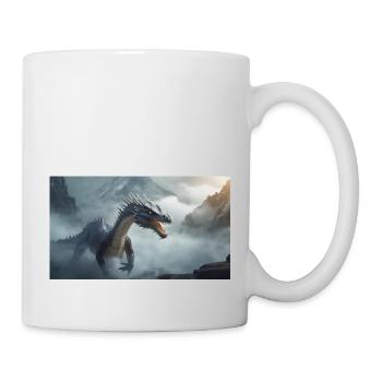 Ein realistischer böser dunkler Drache beim Erklimmen eines Nebels - Tasse - Weiß - Rechts
