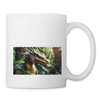 A realistic majestical green dragon is hunting - Mug - white - Right