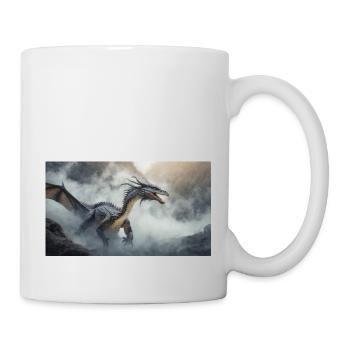 Ein realistischer böser dunkler Drache beim Erklimmen eines Nebels - Tasse - Weiß - Rechts