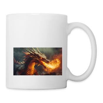 A realistic majestical dark dragon spitting flames - Mug - white - Right