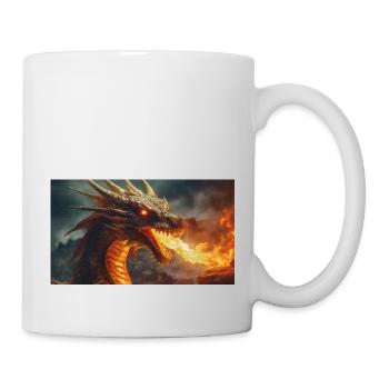 A realistic majestical dark dragon spitting flames - Mug - white - Right