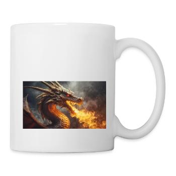 A realistic majestical dark dragon spitting flames - Mug - white - Right