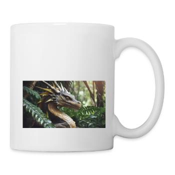 A realistic majestical green dragon is hunting - Mug - white - Right