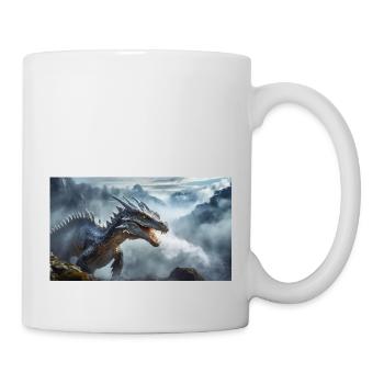 Ein realistischer böser dunkler Drache beim Erklimmen eines Nebels - Tasse - Weiß - Rechts