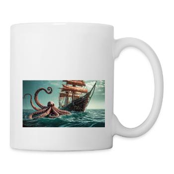 creepy mythical places – kraken sailing ship - Mug - white - Right