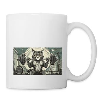 Wortspiel mehrdeutiger deutscher Ausdruck - Muskelkater - Tasse - Weiß - Rechts