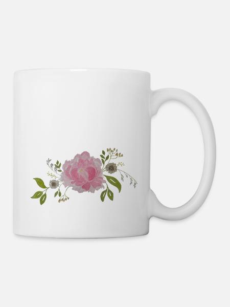 Horizontales Blumenarrangement - Tasse - Weiß
