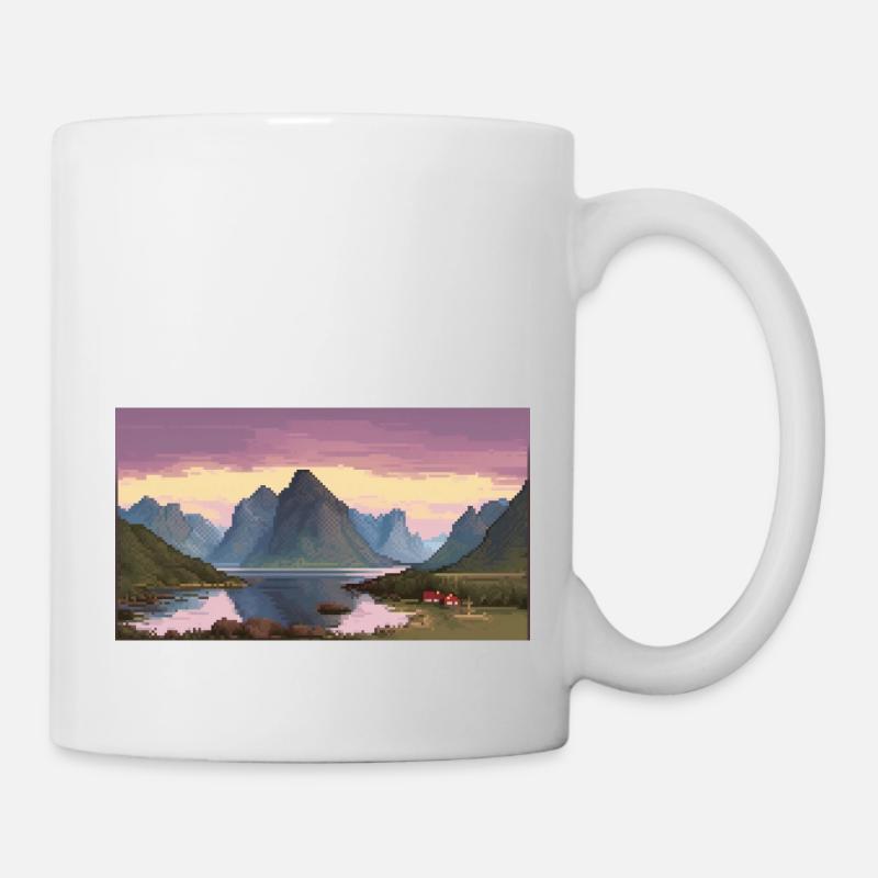 Îles Lofoten, Norvège - Pixel Art - Mug blanc - blanc