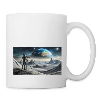 grey alien on the moon surface – observing earth - Mug - white - Right
