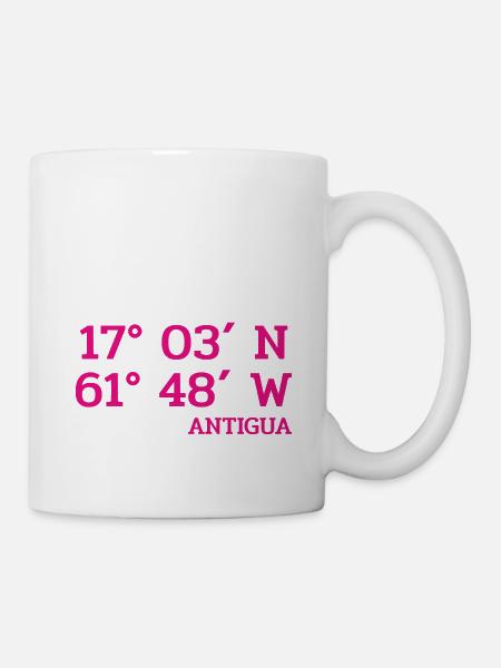 Antigua Coordinates - Koordinaten - Karibik - Tasse - Weiß