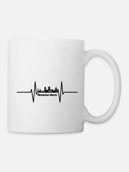 Herzschlag mit Skyline Amsterdam - Tasse - Weiß