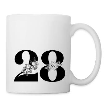 Nummer 28 Schwarze Blumen - 28. Blumenjubiläum - Tasse - Weiß - Rechts