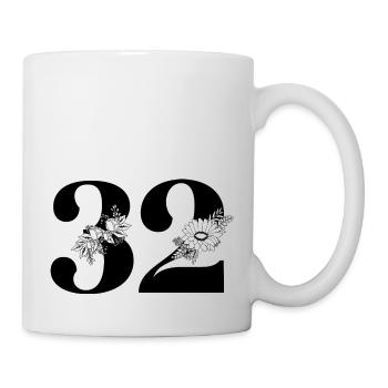 Numéro 32 floral noir - 32e anniversaire floral - Mug blanc - blanc - Droite