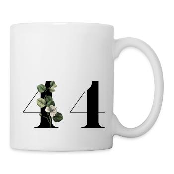 Nummer 44 Grüne Blumen - 44. Blumengeburtstag - Tasse - Weiß - Rechts