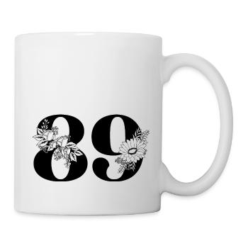 Nummer 89 Schwarze Blumen - 89. Blumengeburtstag - Tasse - Weiß - Rechts