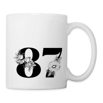 Nummer 87 Schwarze Blumen - 87. Blumengeburtstag - Tasse - Weiß - Rechts