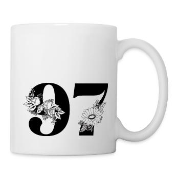 Number 97 Black Floral - 97th Floral Birthday - Mug - white - Right