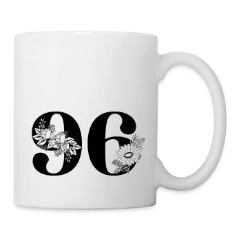 Nummer 96 Schwarze Blumen - 96. Blumengeburtstag - Tasse - Weiß - Rechts