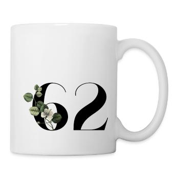 Nummer 62 Blumengrün - 62. Blumengeburtstag - Tasse - Weiß - Rechts