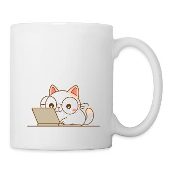 Chat kawaii au travail - Mug blanc - blanc - Droite