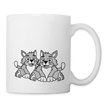 Deux chats heureux 2 amis Couple Équipe Couple - Mug blanc - blanc - Droite