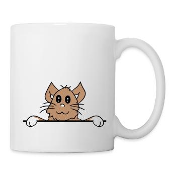 Jolie petite chatte jetant un coup d’œil caché derrière le mur - Mug blanc - blanc - Droite