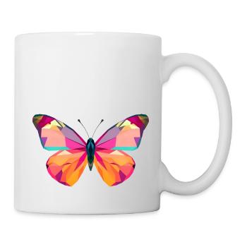 Lebendige Schmetterlingsflügel im Low Poly Stil - Tasse - Weiß - Rechts