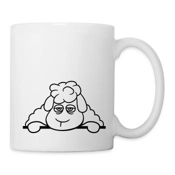 Schaf Müde Gelangweilt Hinter Zaun Mauer Schild - Tasse - Weiß - Rechts
