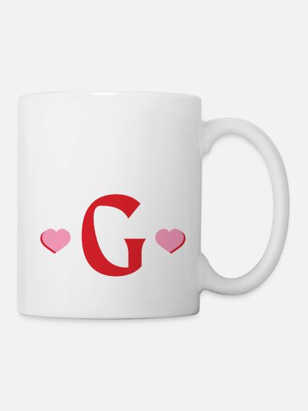 Buchstabe g rote Herzen - Tasse - Weiß
