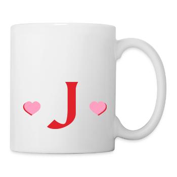 Buchstabe j Rote Herzen - Tasse - Weiß - Rechts