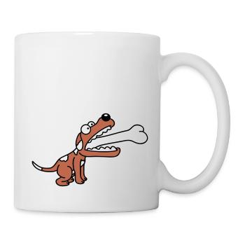 Hund Gierig Hungrig Großer Knochen Verschluckt - Tasse - Weiß - Rechts