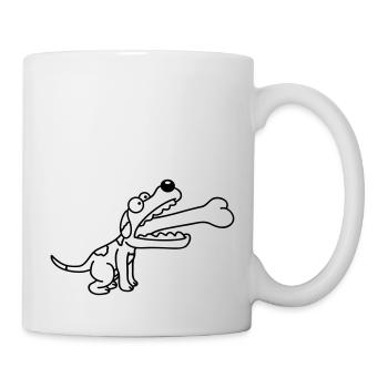 Hund Gierig Hungrig Großer Knochen Verschluckt - Tasse - Weiß - Rechts
