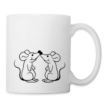 2 Mäuse Paar Verliebt Valentinstag Nasen berühren - Tasse - Weiß - Rechts