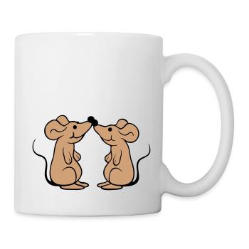 2 Mäuse Paar Verliebt Valentinstag Nasen berühren - Tasse - Weiß - Rechts