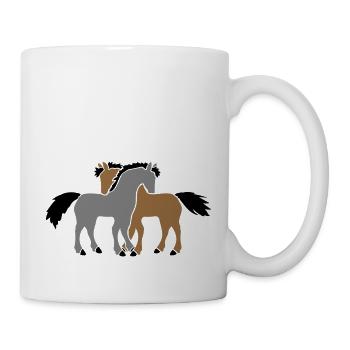 2 Pferde Team Pony Fohlen Pärchen Verliebt Freunde - Tasse - Weiß - Rechts