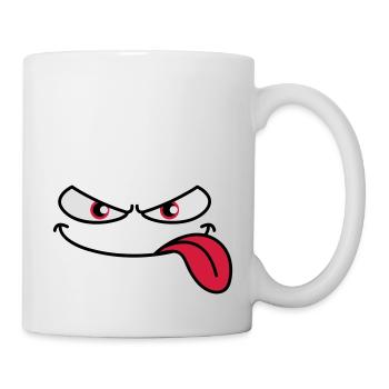 Evil-looking cartoon face tongue sticking out - Mug - white - Right